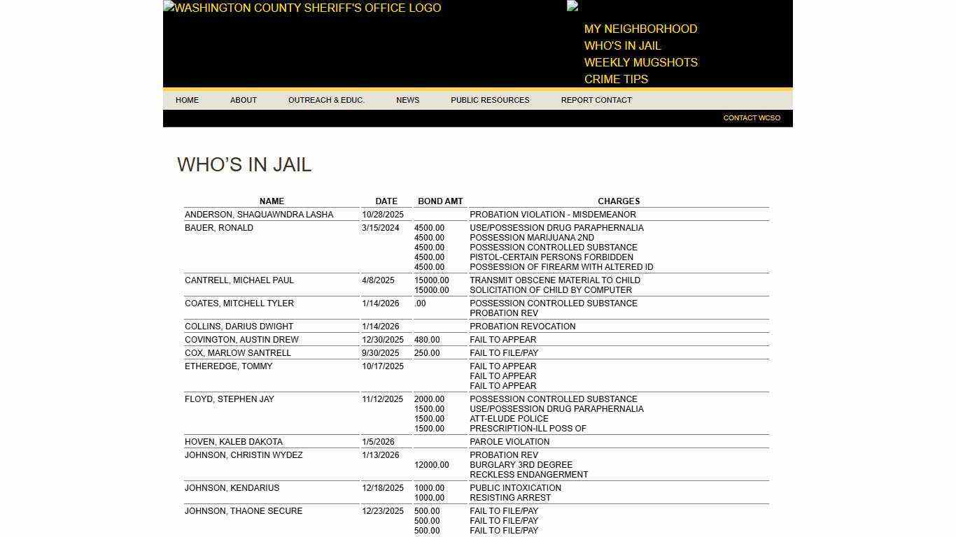 Who’s in Jail » Washington County Sheriff's Office